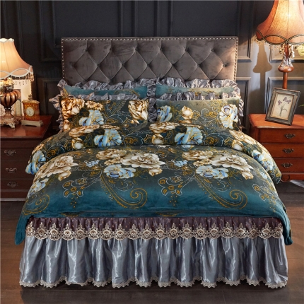 91家纺网 家纺一手货源 找家纺 （总）浩情国际 2019秋冬9月新品保暖牛奶绒床裙四件套系列