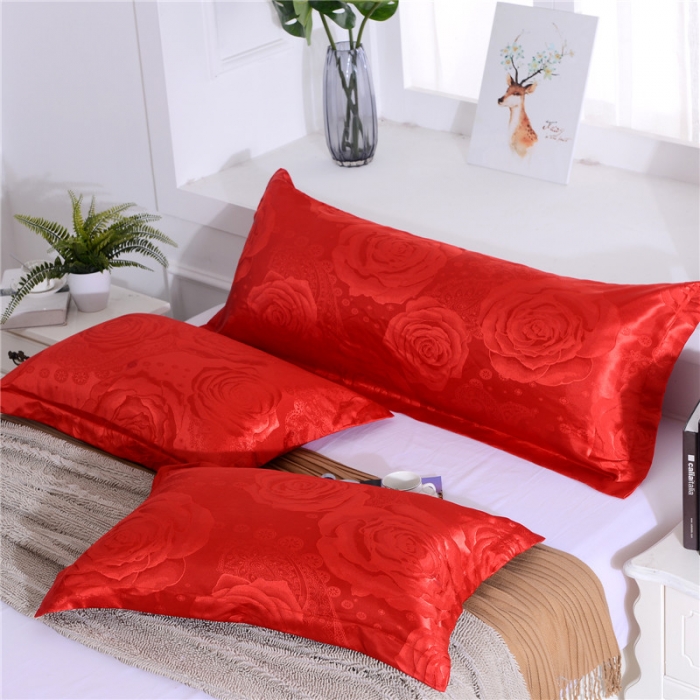91家纺网 家纺一手货源 找家纺 喜相逢家纺 D25-仿真丝提花双人枕套 红烛夜色
