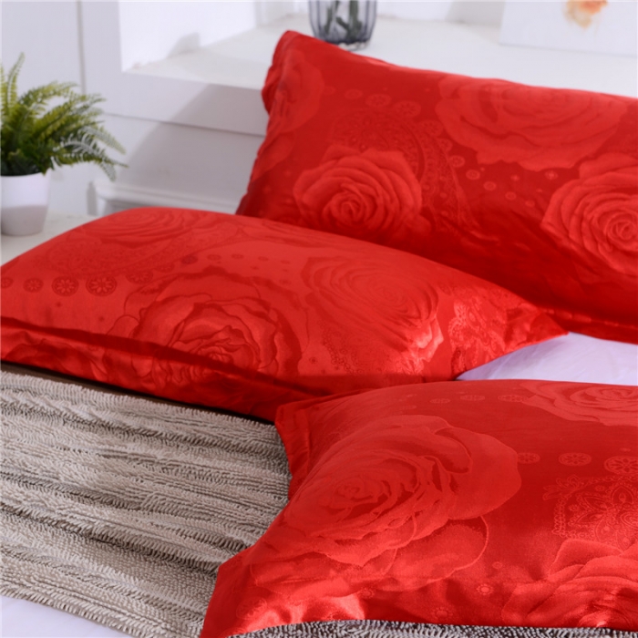 91家纺网 家纺一手货源 找家纺 喜相逢家纺 D25-仿真丝提花双人枕套 红烛夜色
