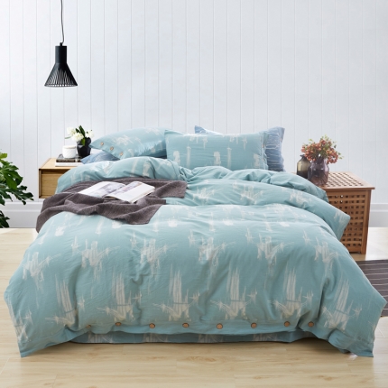 91家纺网 家纺一手货源 找家纺 桂雅居 新60S贡缎长绒棉水洗提花四件套 烟雨江南--浅绿