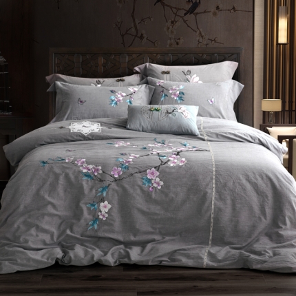 91家纺网 家纺一手货源 找家纺 （总）桂雅居 全棉色织水洗棉新中式绣花四件套