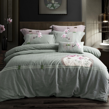 91家纺网 家纺一手货源 找家纺 （总）桂雅居 全棉色织水洗棉新中式绣花四件套