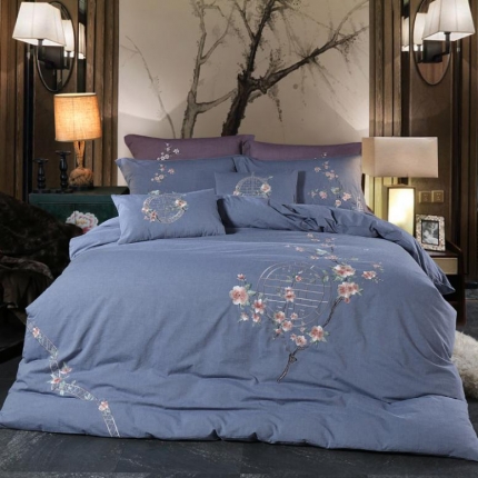 91家纺网 家纺一手货源 找家纺 （总）桂雅居 全棉色织水洗棉新中式绣花四件套