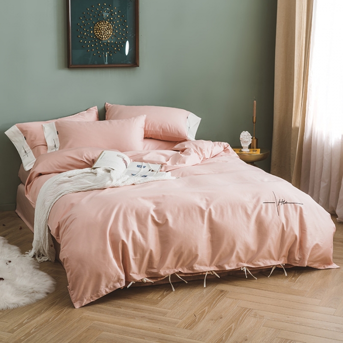 91家纺网 家纺一手货源 找家纺 狠狠爱 60支长绒棉绣花摩登系列套件 豆沙玉