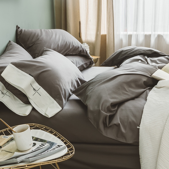 91家纺网 家纺一手货源 找家纺 狠狠爱 60支长绒棉绣花摩登系列套件 高级灰