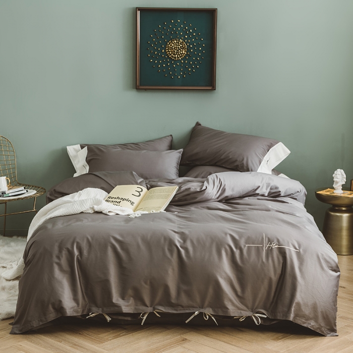 91家纺网 家纺一手货源 找家纺 狠狠爱 60支长绒棉绣花摩登系列套件 高级灰