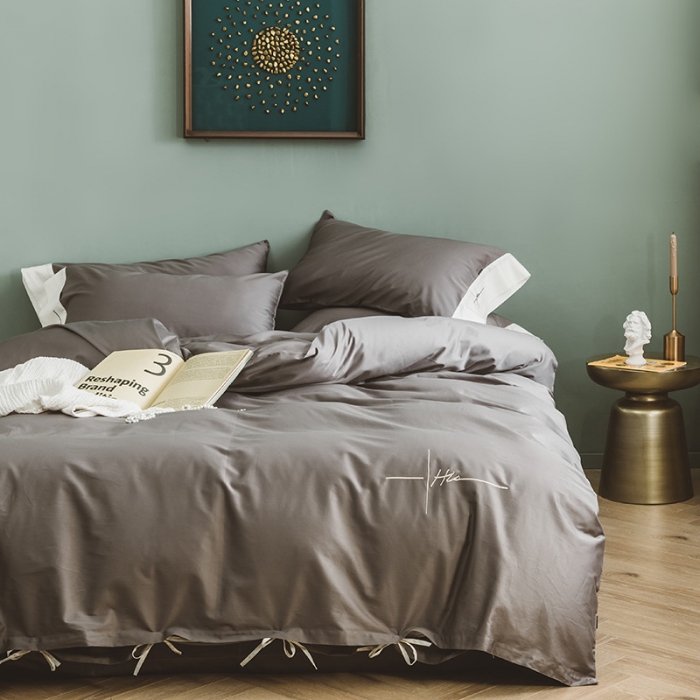 91家纺网 家纺一手货源 找家纺 狠狠爱 60支长绒棉绣花摩登系列套件 高级灰