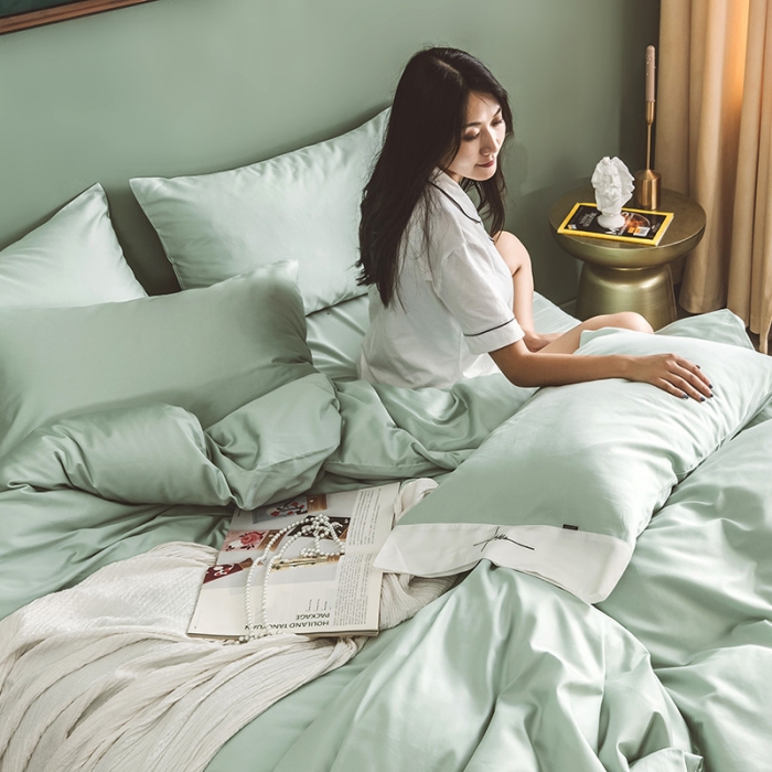 91家纺网 家纺一手货源 找家纺 狠狠爱 60支长绒棉绣花摩登系列套件 薄荷绿