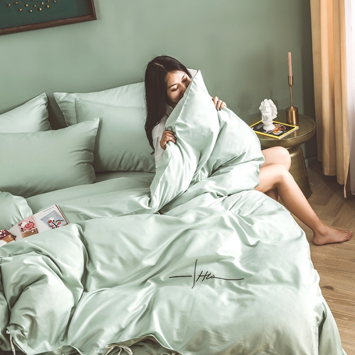 91家纺网 家纺一手货源 找家纺 狠狠爱 60支长绒棉绣花摩登系列套件 薄荷绿