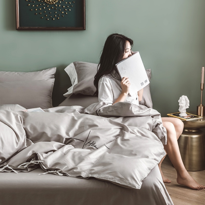 91家纺网 家纺一手货源 找家纺 狠狠爱 60支长绒棉绣花摩登系列套件 绅士灰