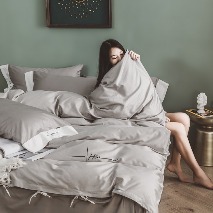 91家纺网 家纺一手货源 找家纺 狠狠爱 60支长绒棉绣花摩登系列套件 绅士灰