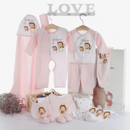 米卡宝贝新生儿婴儿衣服男女宝宝纯棉内衣套装多件套装礼盒装粉色