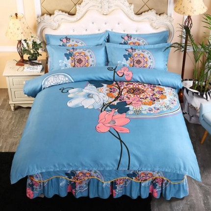 91家纺网 家纺一手货源 找家纺 （总）艾裙海 2019新款斜纹120g夹棉床裙四件套