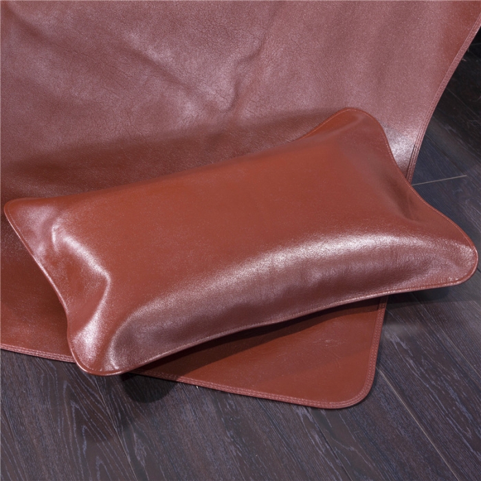 91家纺网 家纺一手货源 找家纺 红宝利 2023新款牛皮席头层牛皮凉席单双人席子三件套 棕色