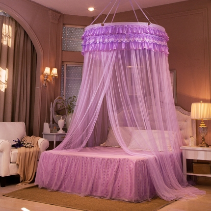 91家纺网 家纺一手货源 找家纺 薇梦 2017新款蚊帐-浪漫风情（圆顶系列）紫色