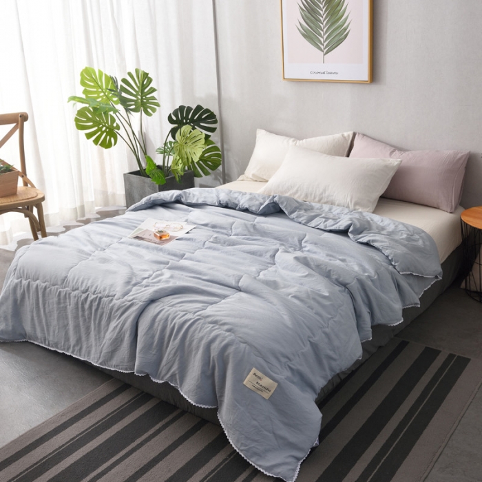 91家纺网 家纺一手货源 找家纺 德芙家纺 2019新款纯色水洗夏被 兰灰