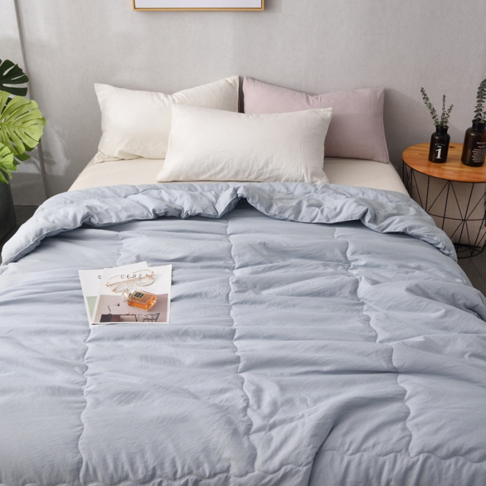 91家纺网 家纺一手货源 找家纺 德芙家纺 2019新款纯色水洗夏被 兰灰