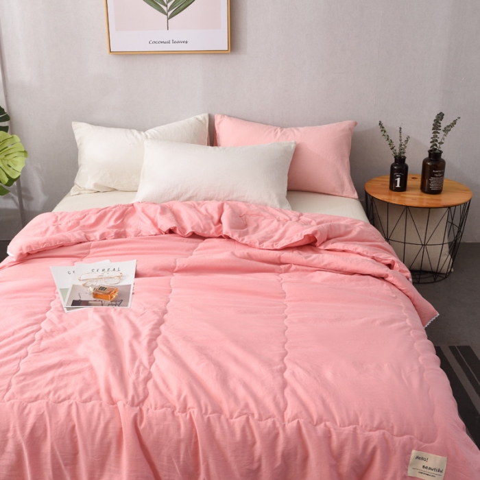 91家纺网 家纺一手货源 找家纺 德芙家纺 2019新款纯色水洗夏被 西瓜红