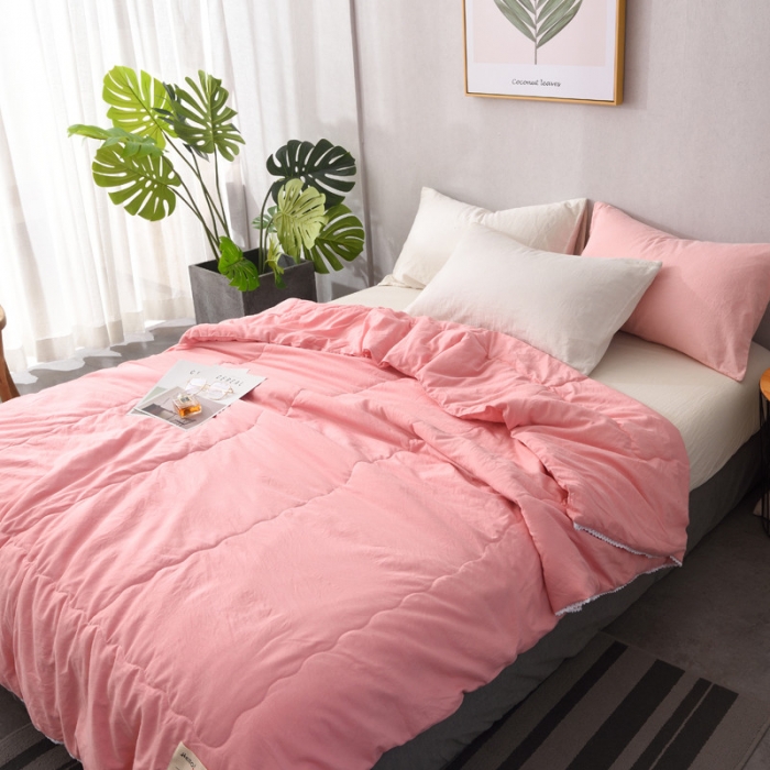 91家纺网 家纺一手货源 找家纺 德芙家纺 2019新款纯色水洗夏被 西瓜红