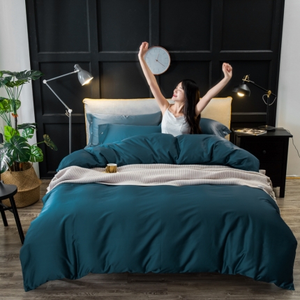 91家纺网 家纺一手货源 找家纺 馨蕊家居 60长绒棉纯色款深色系月光蓝