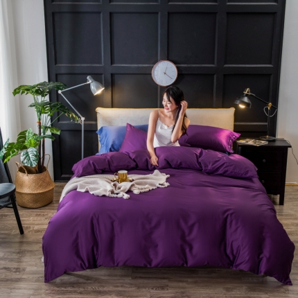 91家纺网 家纺一手货源 找家纺 馨蕊家居 60长绒棉纯色款深色系萝蔓紫