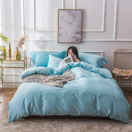 馨蕊家居 60长绒棉纯色款浅色系蒂芙尼蓝