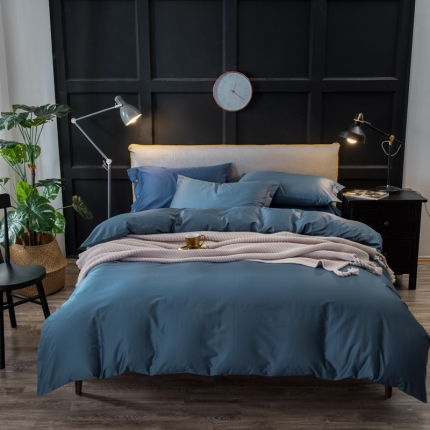 馨蕊家居 60长绒棉纯色款浅色系普鲁士蓝