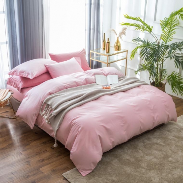 91家纺网 家纺一手货源 找家纺 馨蕊家居 60长绒棉纯色款浅色系优雅粉