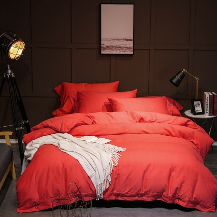 91家纺网 家纺一手货源 找家纺 馨蕊家居 2018秋冬新品纯棉色织磨毛（人字尼）橡牙红