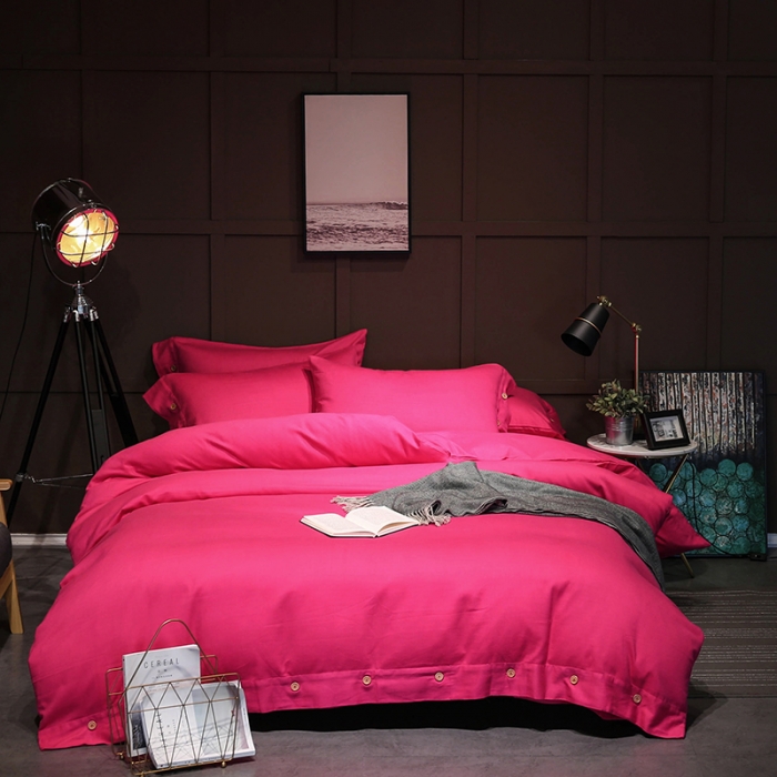 91家纺网 家纺一手货源 找家纺 馨蕊家居 2018秋冬新品纯棉色织磨毛（人字尼）玫红