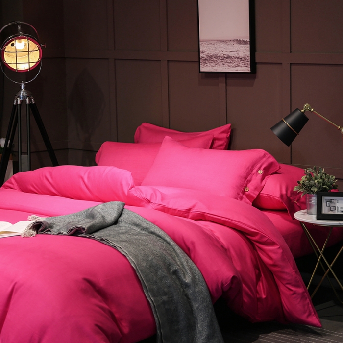 91家纺网 家纺一手货源 找家纺 馨蕊家居 2018秋冬新品纯棉色织磨毛（人字尼）玫红