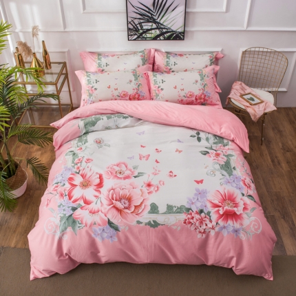 91家纺网 家纺一手货源 找家纺 馨蕊家居 2018秋冬新品印花棉加绒四件套 初妆