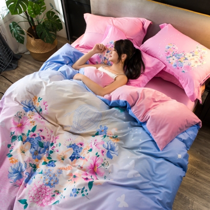 馨蕊家居 2018秋冬新品印花棉加绒四件套 花开月圆