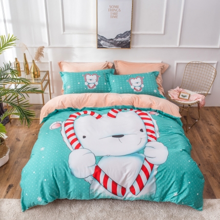 91家纺网 家纺一手货源 找家纺 馨蕊家居 2018秋冬新品印花棉加绒四件套 淘气熊