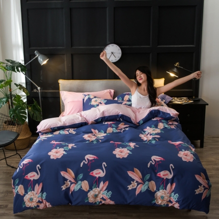 91家纺网 家纺一手货源 找家纺 馨蕊家居 2018秋冬新品印花棉加绒四件套 自然群岛