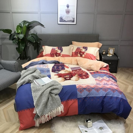 91家纺网 家纺一手货源 找家纺 馨蕊家居 2018秋冬新品印花棉加绒四件套 暖熊宝