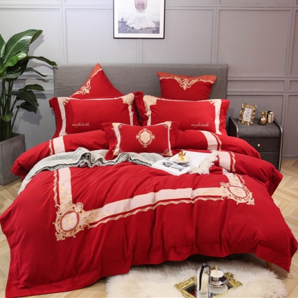 馨蕊家居 2018新款绣花磨毛四件套 轩尼诗-温莎红