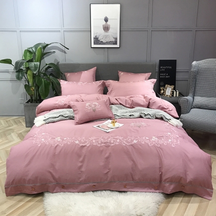 馨蕊家居 2018新款60s长绒棉四件套  梦町-藕粉