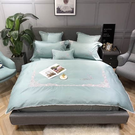 91家纺网 家纺一手货源 找家纺 馨蕊家居 2018新款60s全棉磨毛四件套 优莲娜-抹茶绿