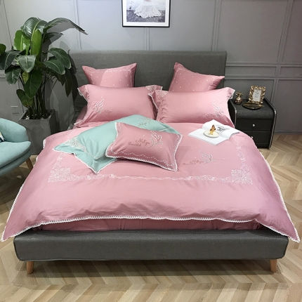 91家纺网 家纺一手货源 找家纺 馨蕊家居 2018新款60s全棉磨毛四件套 优莲娜-藕粉