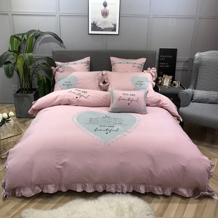 馨蕊家居 2018新款60磨毛绣花系列四件套 一见倾心-粉