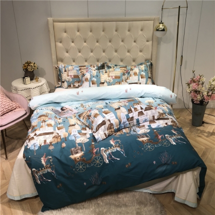 91家纺网 家纺一手货源 找家纺 馨蕊家居 2018秋冬新品印花-AB版全棉四件套 洛卡小镇