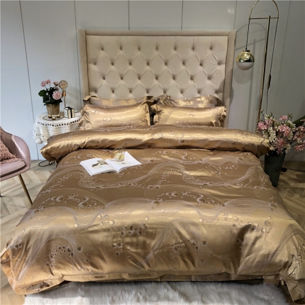 91家纺网 家纺一手货源 找家纺 馨蕊家居 2021新款40贡缎提花四件套 旋舞-金