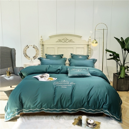 91家纺网 家纺一手货源 找家纺 馨蕊 2021年新款60s长绒棉绣花 班尼---墨绿