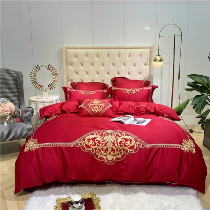 馨蕊家居 60s双股埃及长绒棉四件套 伯爵-温莎红