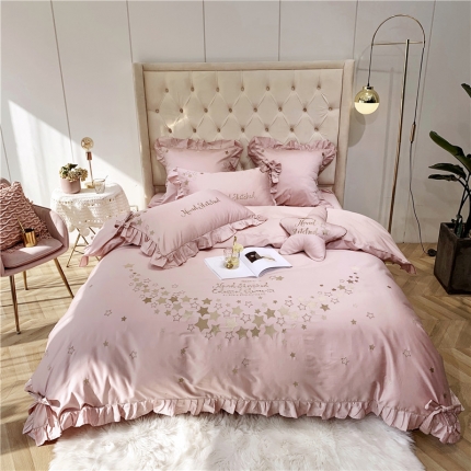 91家纺网 家纺一手货源 找家纺 馨蕊家居 60s双股埃及长绒棉四件套 星愿-萝莉粉