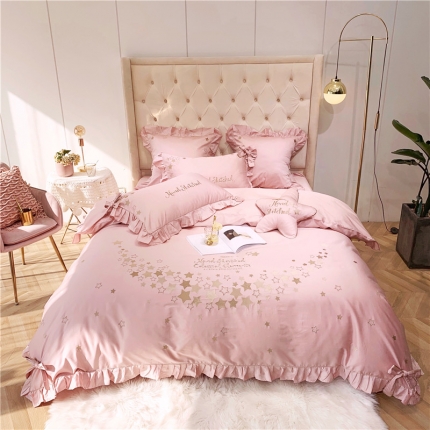 馨蕊家居 60s双股埃及长绒棉四件套 星愿-萝莉粉