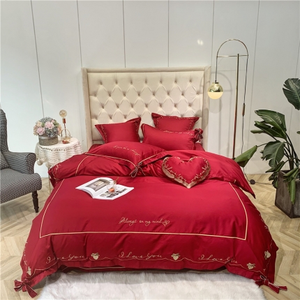 馨蕊家居 2021新款60长绒棉绣花四件套 莫莉-温莎红