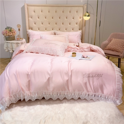 91家纺网 家纺一手货源 找家纺 馨蕊家居 2021新款天丝绣花系列四件套 雪莉-仙女粉