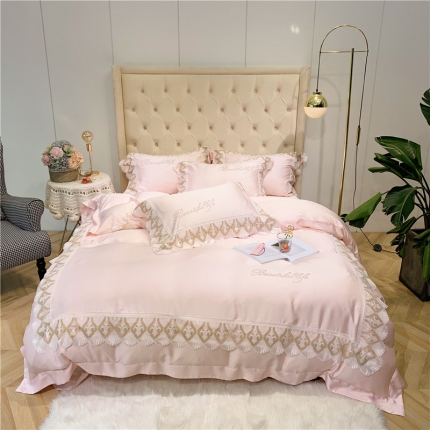 91家纺网 家纺一手货源 找家纺 馨蕊家居 2021新款天丝绣花系列四件套 邂逅-仙女粉